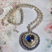 Collar de zafiro azul con corazón de cristal de Swarovski, cuentas de plata Miyuki, abalorios, cierre de plata 925/1000 y cadena de extensión